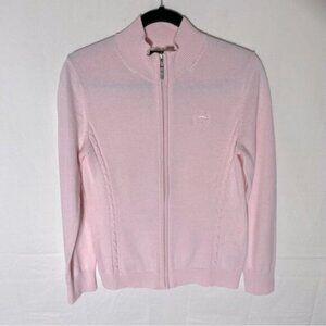 Tommy Hilfiger Lght Pink Cotton Knit Full Zip Mock Neck Sweater Cardigan M